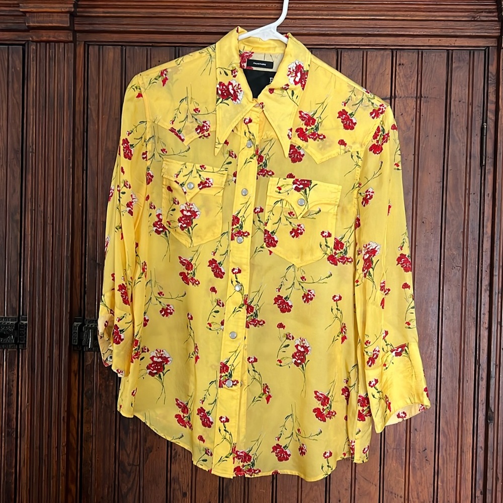 R13 yellow floral, cowboy shirt